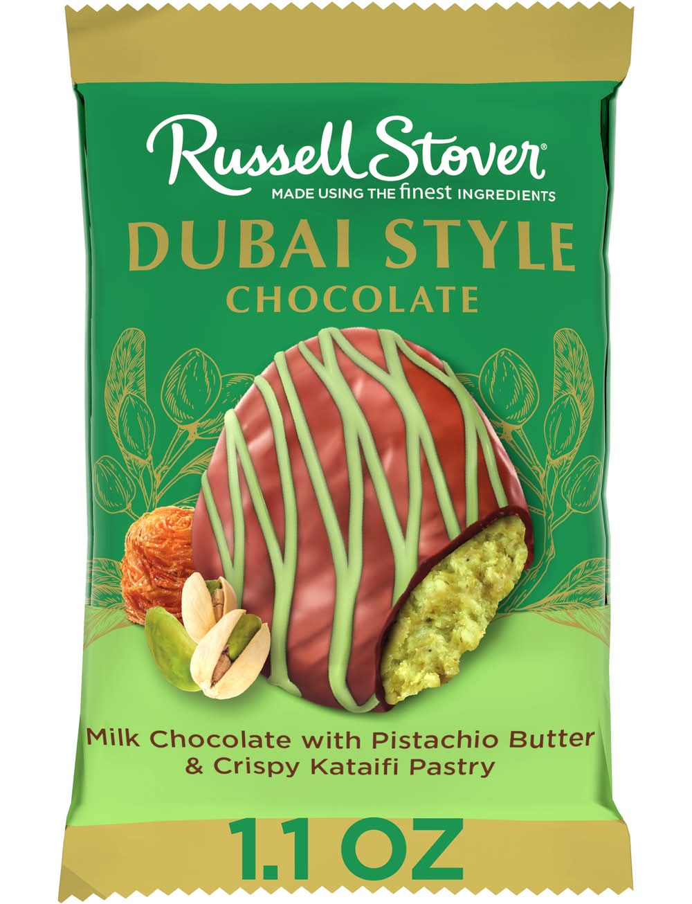 Russell Stover Pistachio & Kataifi in Milk Chocolate Candy Bar, Dubai Style (1.1 oz)