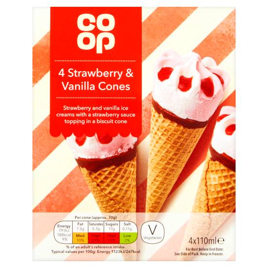 Co-Op Strawberry & Vanilla Cones 4x110ml