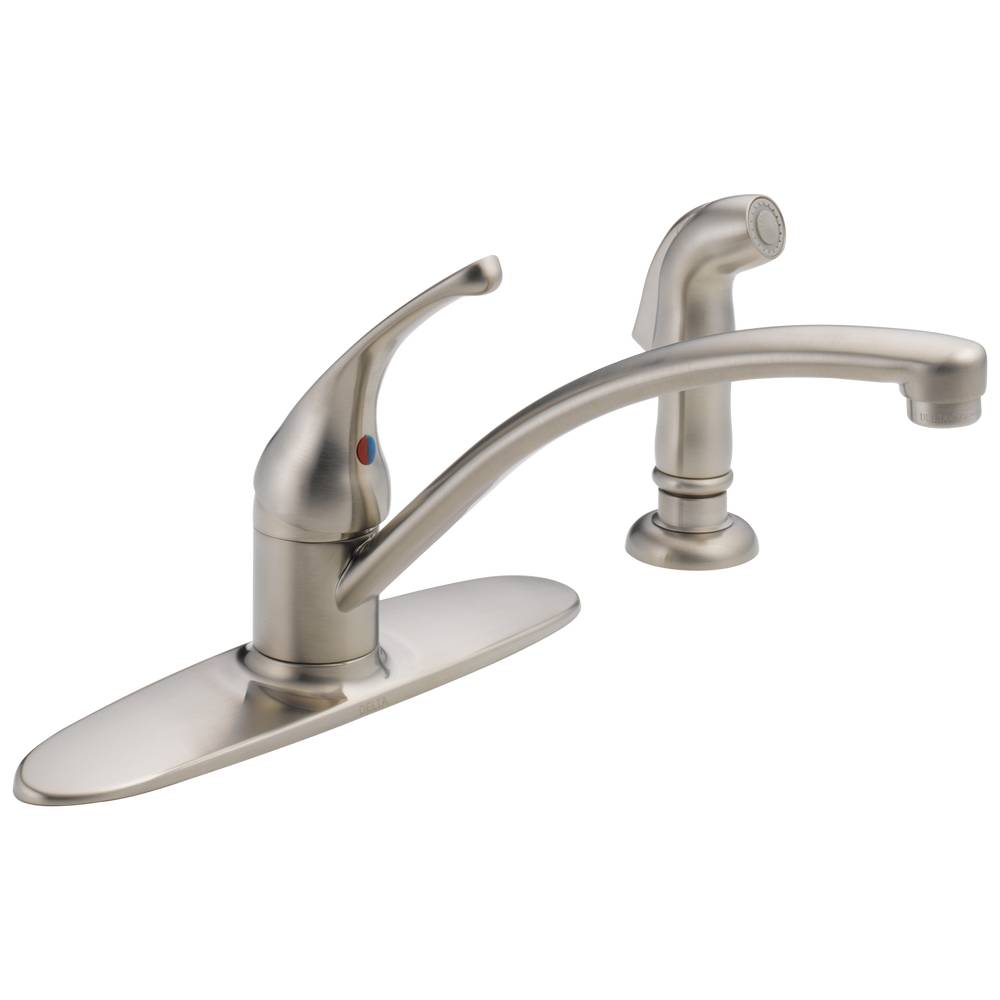 Delta Foundations Stainless Single Handle Kitchen Faucet (Deck Plate and Side Spray Included) | 10901LF-SS