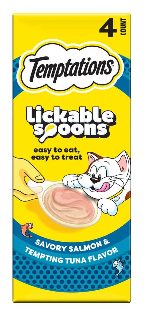 Temptations Lickable Spoons Adult Wet Cat Treat Savory Salmon And Tempting Tuna Flavor 10 Grams Pack Of 4