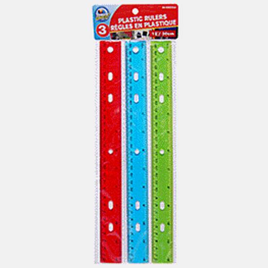 Dollarama Colored Plastic Rulers, 3 Pack (12")