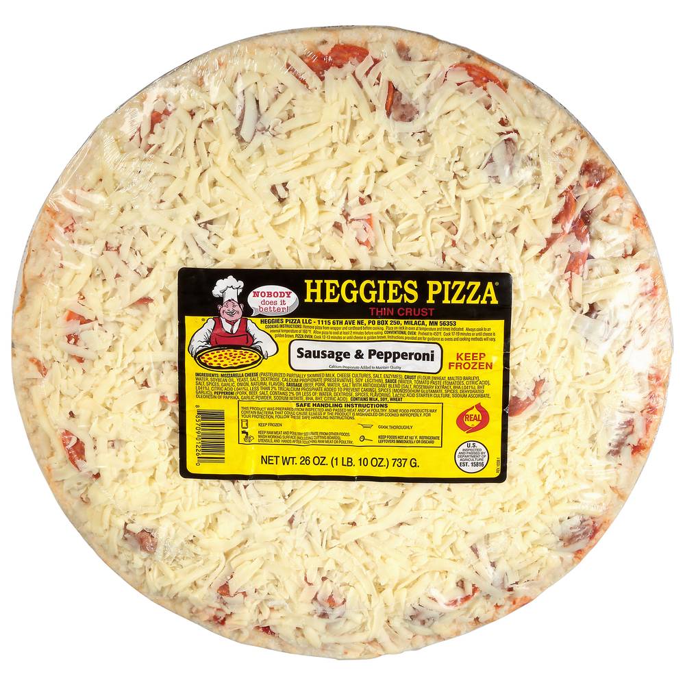 Heggies Pizza Thin Crust Sausage & Pepperoni Pizza (1.62 lbs)