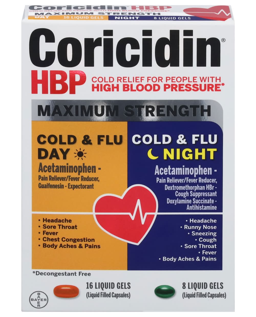 Coricidin Hbp Maximum Strength Cold & Flu Liquid Gels- Day & Night (24 ct)
