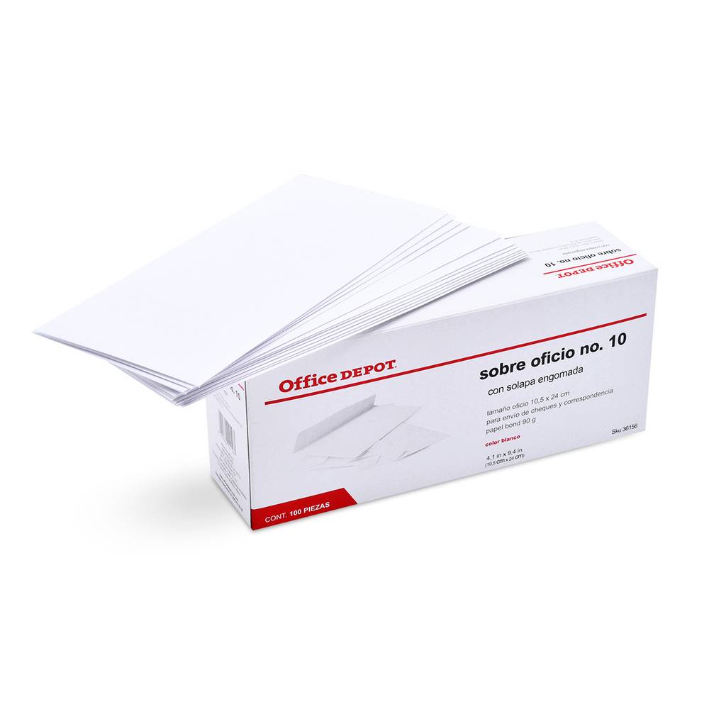 Office depot sobres de papel oficio no. 10 blanco (caja 100 piezas)