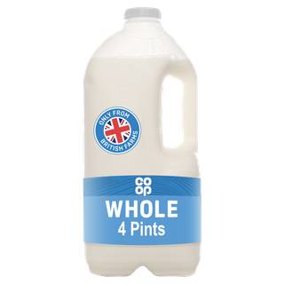 Co Op British Fresh Whole Milk 4 Pints/2.272L