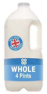 Co-op British Fresh Whole Milk 4 Pints/2.272L