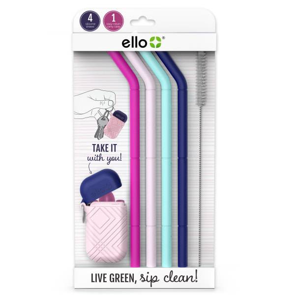 Ello Compact Fold and Store Silicone Straw Set, June Breeze Assorted