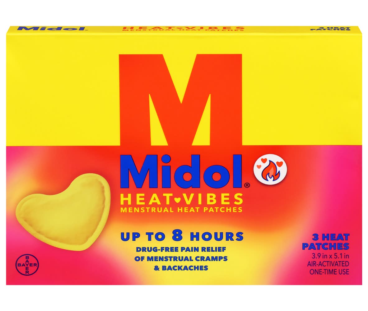 Midol Heat Vibes Menstrual Up To 8 Hours Pain Relief Patches, 3.9 x 5.1 in (3 ct)