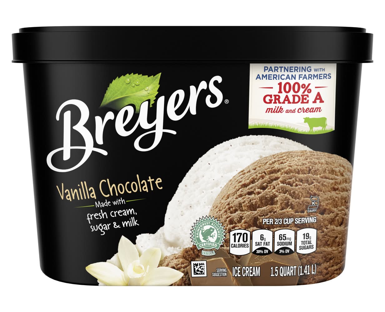 Breyers Fresh Cream Sugar & Milk Ice Cream, Vanilla-Chocolate (1.41 L)
