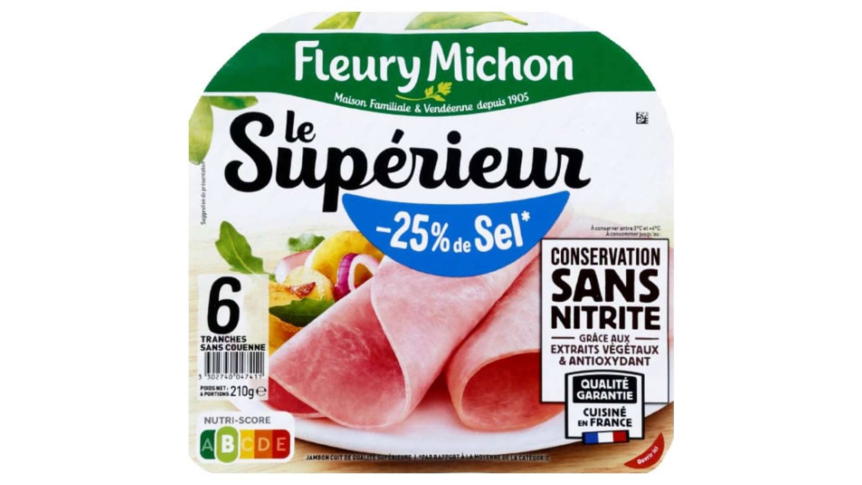 Fleury Michon - Jambon le supérieur sans nitrite (6 pièces)