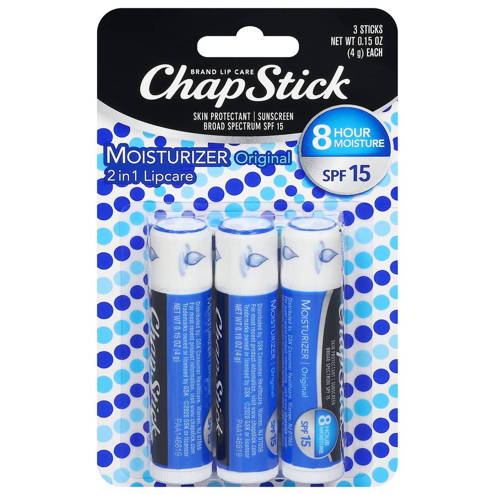 ChapStick Moisturizer Original 2-in-1 Spf 15 Lip Balm (12 g, 3 ct)