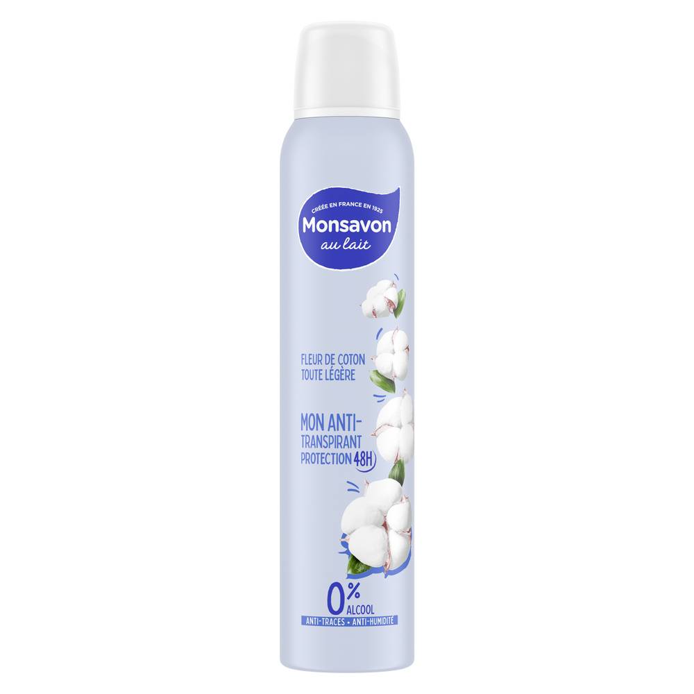 Monsavon - Déodorant spray lait et coton anti transpirant (200ml)