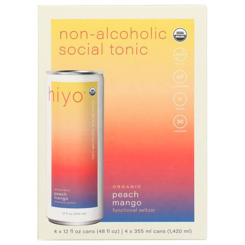 Hiyo Organic Peach Mango Functional Seltzer 4 Pack