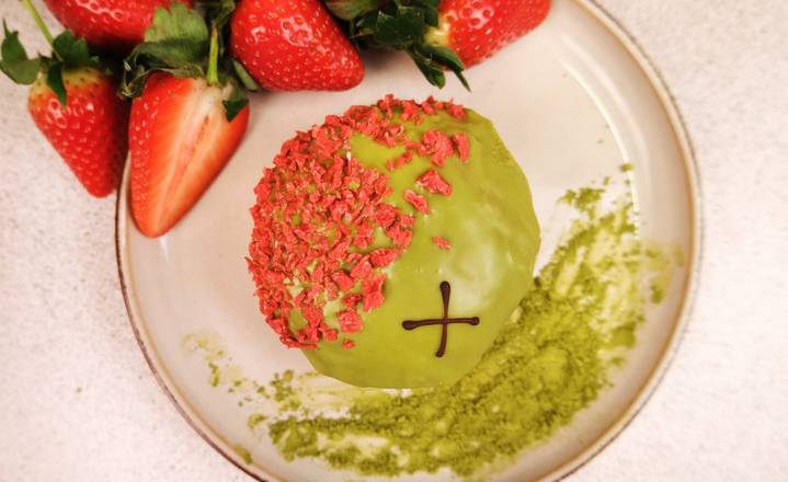 Vegan Matcha and Strawberry Doughnut