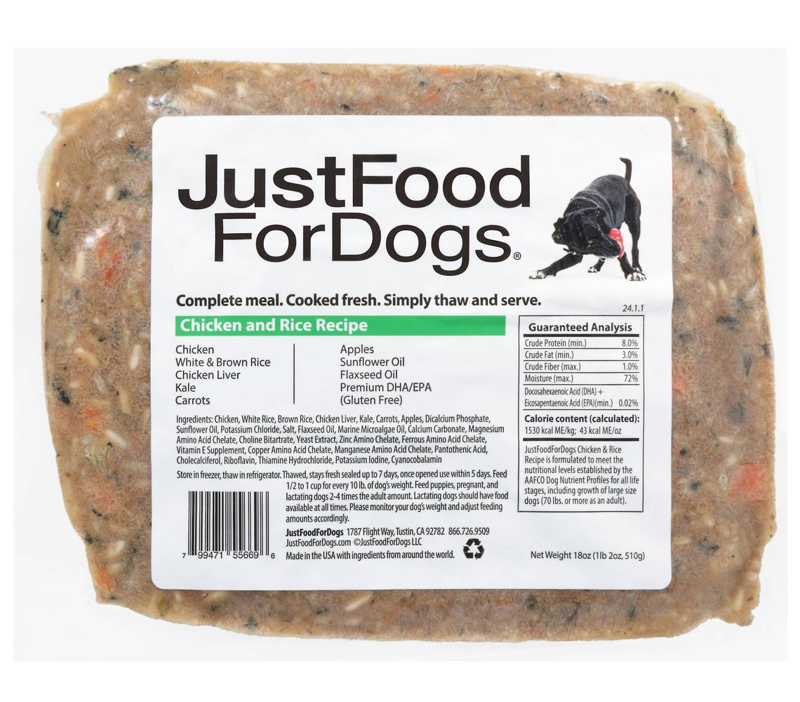 JustFoodForDogs Chicken and White Rice Recipe Dog Food (18 oz)