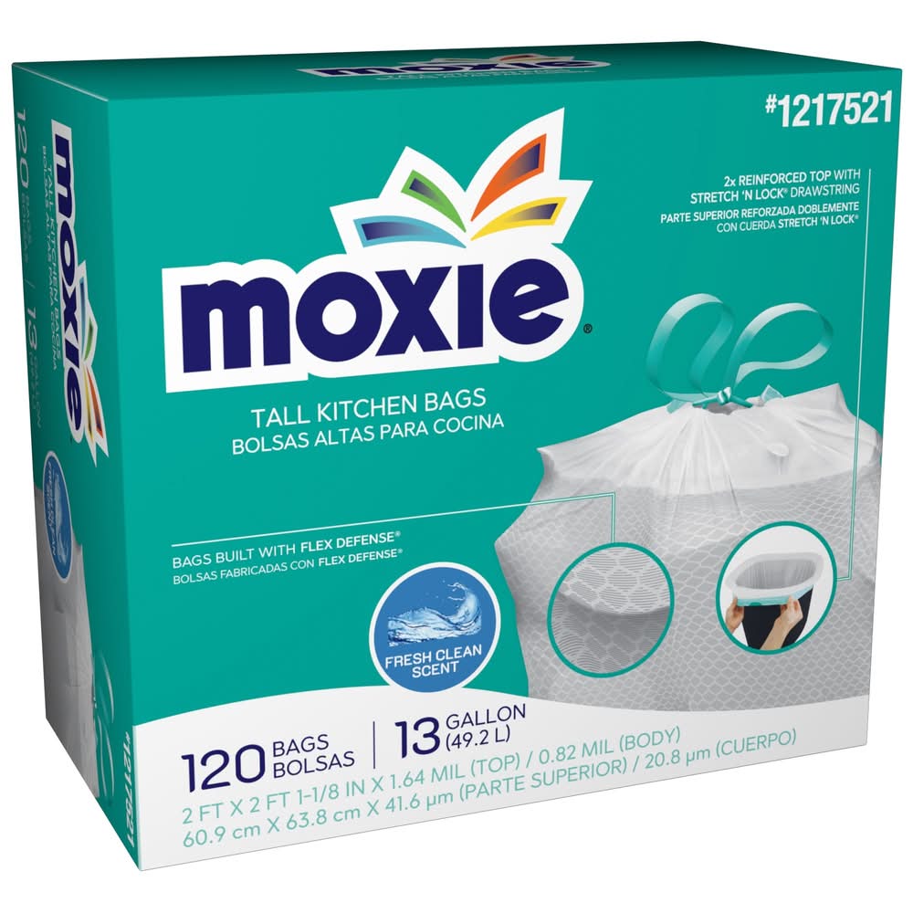 Moxie 13-Gallon Fresh Clean Scent White Indoor Plastic Kitchen Drawstring Trash Bag 120 -Count