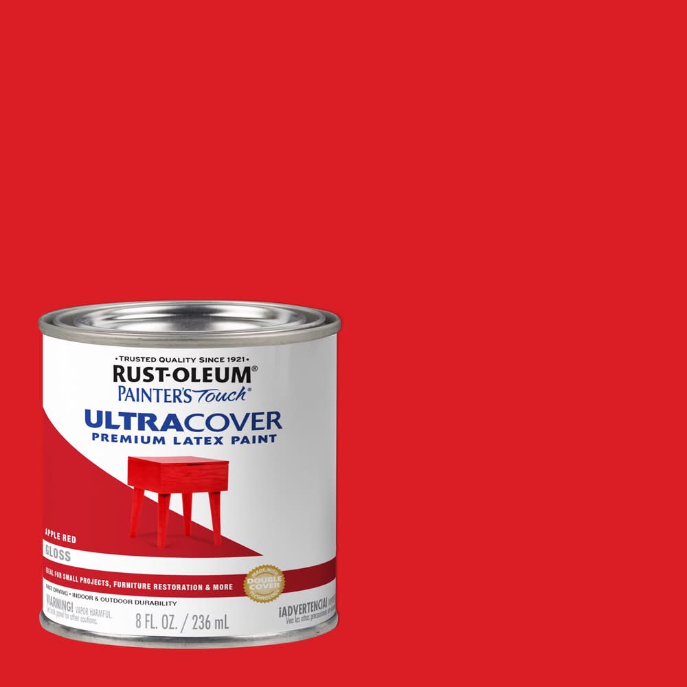 Rust-Oleum Painters Touch Apple Red Water-Based Ultra Cover Paint Exterior And Interior 8 Oz