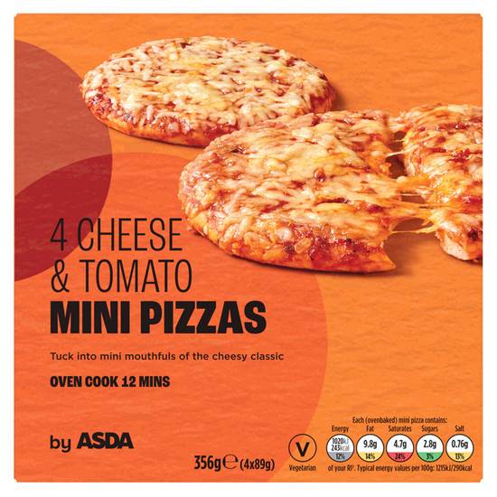 Asda 4 Mini Pizzas Cheese & Tomato 4 x 89g (356g)