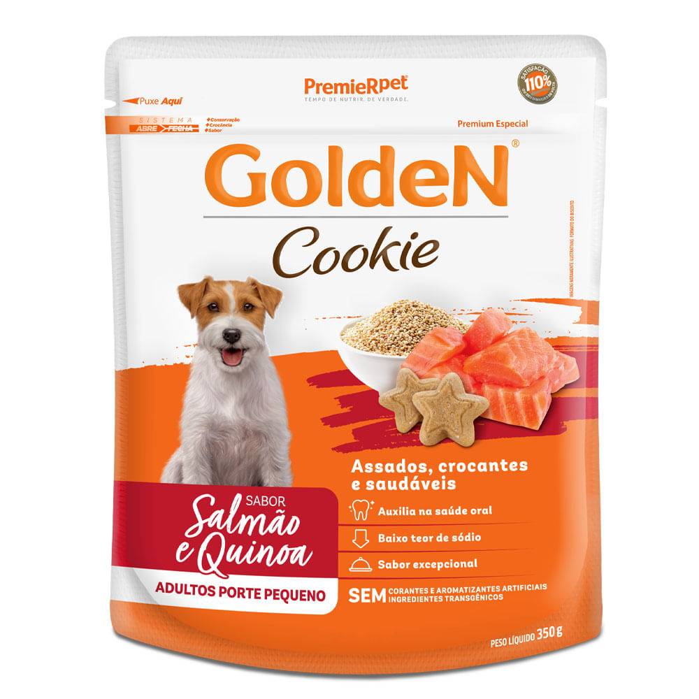 Premierpet cookie golden sabor salmão e quinoa para cães adultos de porte pequeno (350g)
