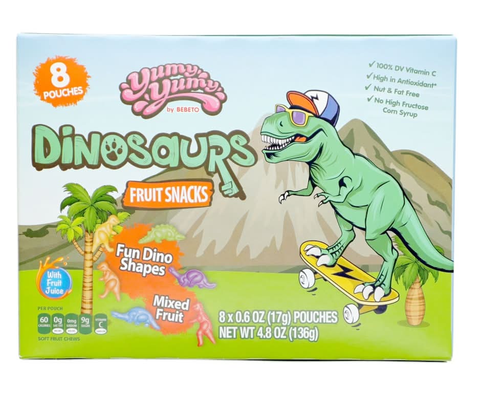 Yumy Yumy Dinosaurs Fruit Snacks, Mixed Fruit (8 x 0.6 oz)