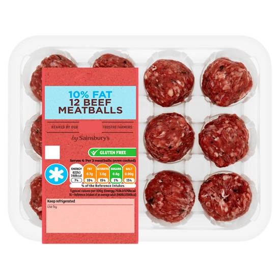 Sainsbury's British or Irish 10% Fat 12 Beef Meatballs 350g