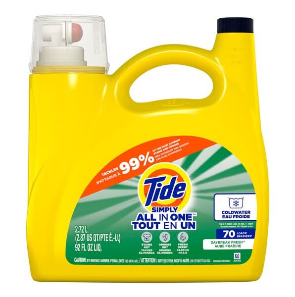 Tide Simply All in One Liquid Laundry Detergent, Daybreak Fresh (2.72 L)