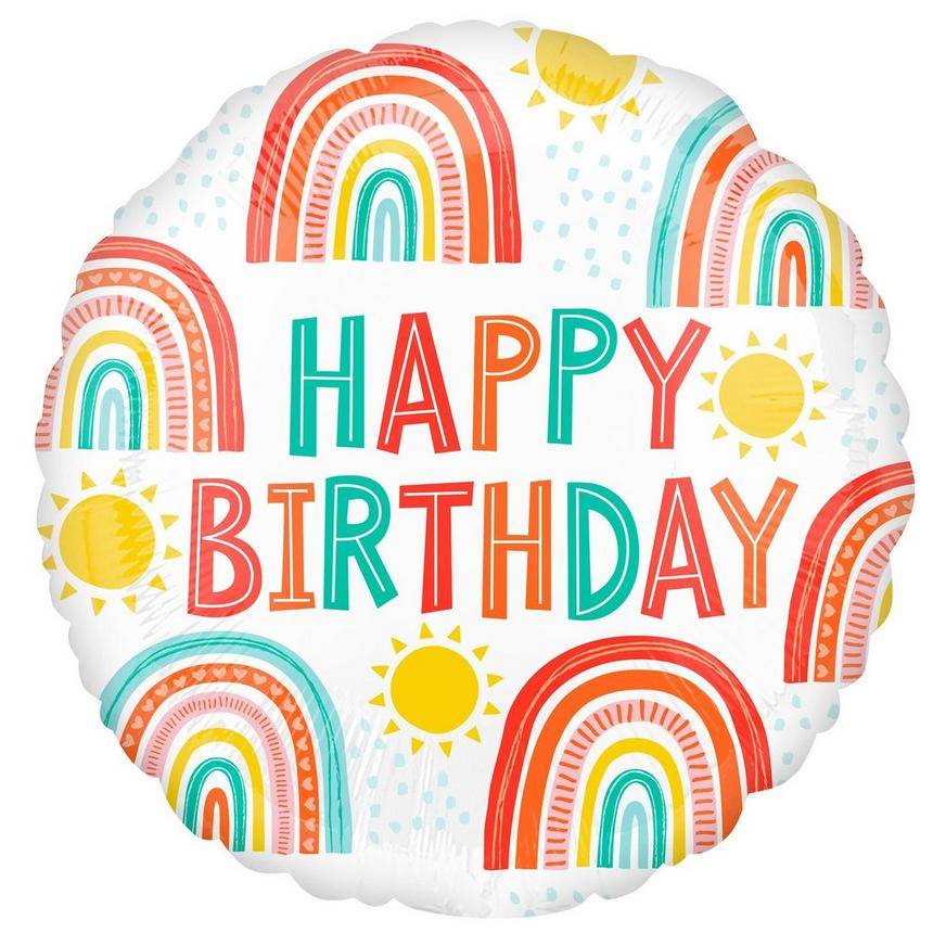 Uninflated Retro Rainbow Happy Birthday Foil Balloon, 18in