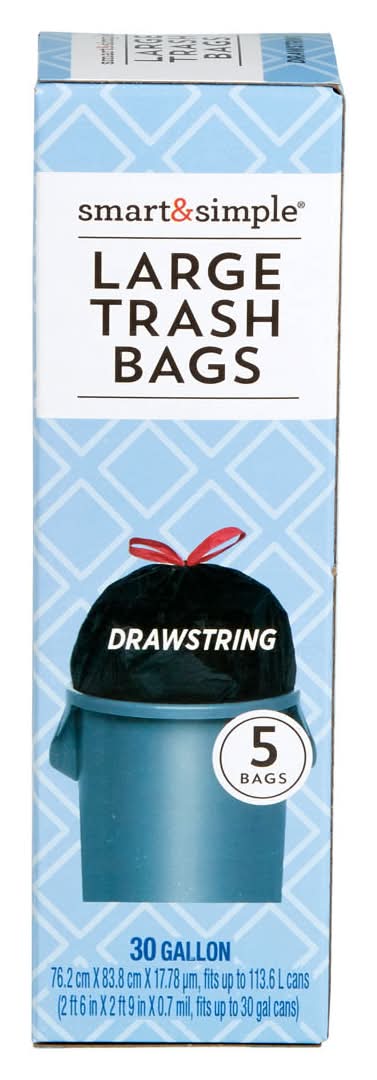 Smart & Simple Large Drawstring Trash Bags 30 Gallon 5 Ct