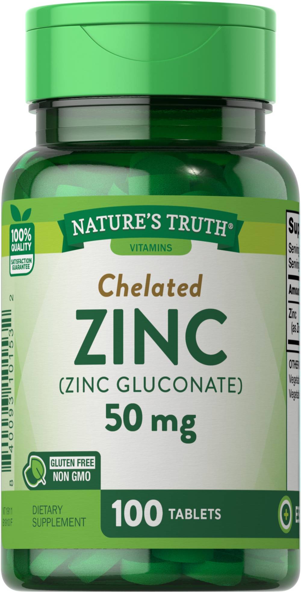 Nature's Truth Chelated Zinc (Zinc Gluconate), 50 MG