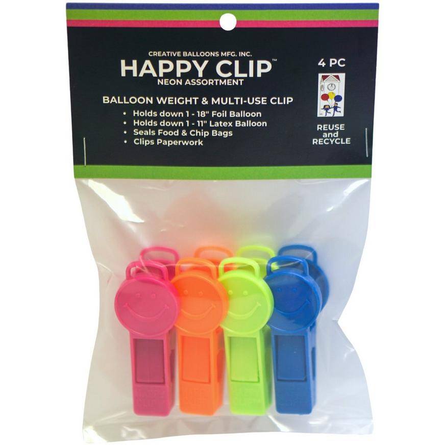 Party City Happy Clip Balloon Weights, Neon (4 ct)