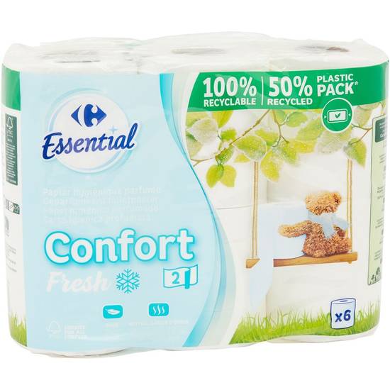 Carrefour Essential - Rouleaux de papier toilette confort fresh (6 pièces)