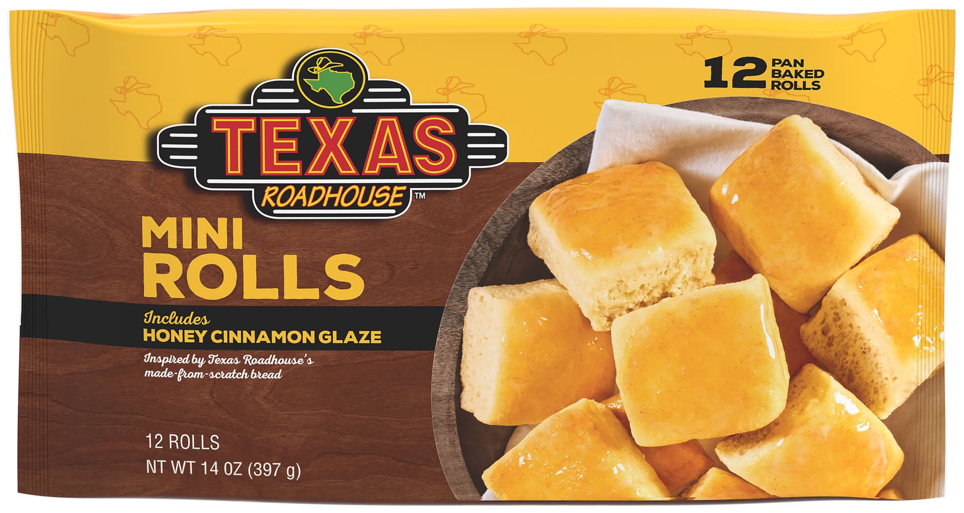 Texas Roadhouse Mini Rolls With Honey Cinnamon Glaze (14 oz, 12 ct)