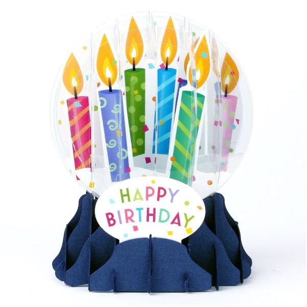 Up With Paper Everyday Pop-Up Greeting Card, Snow Globe, 5" X 3-3/4", Birthday Candles