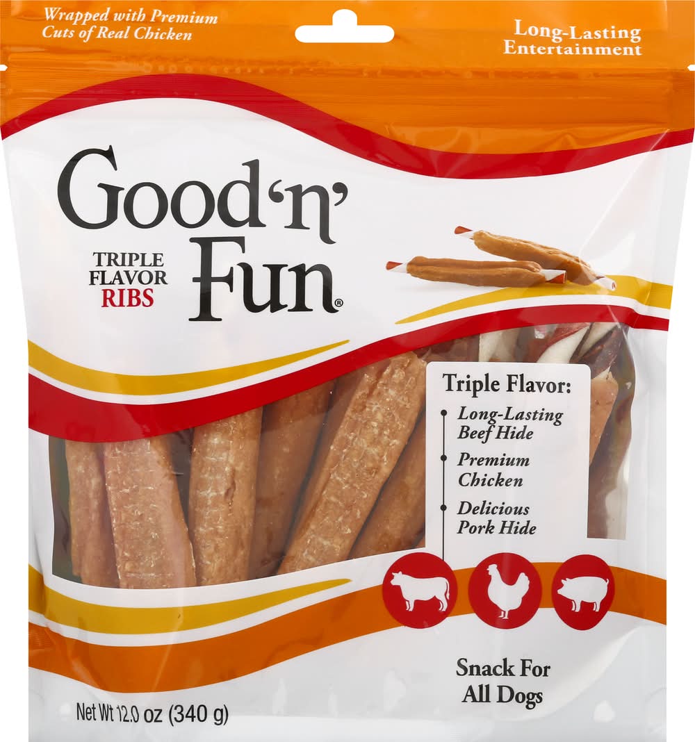 Good 'n' Fun Triple Flavor Ribs Dog Snack (12 oz)