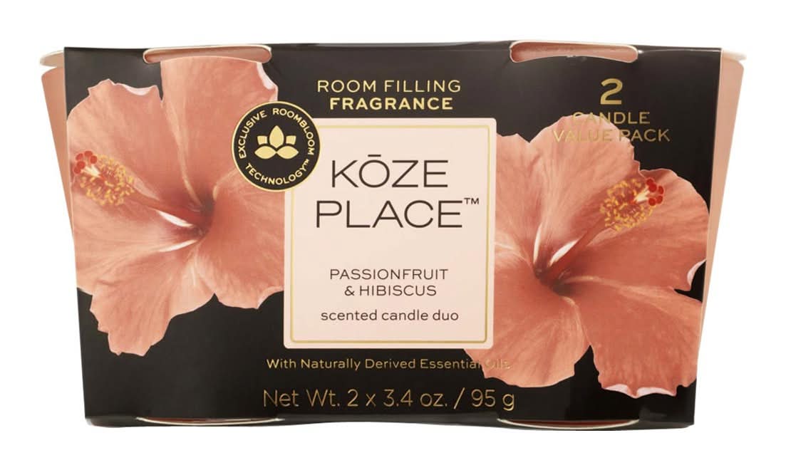 Koze Place Scented Duo Candles, Passionfruit-Hibiscus (2 x 3.4 oz)