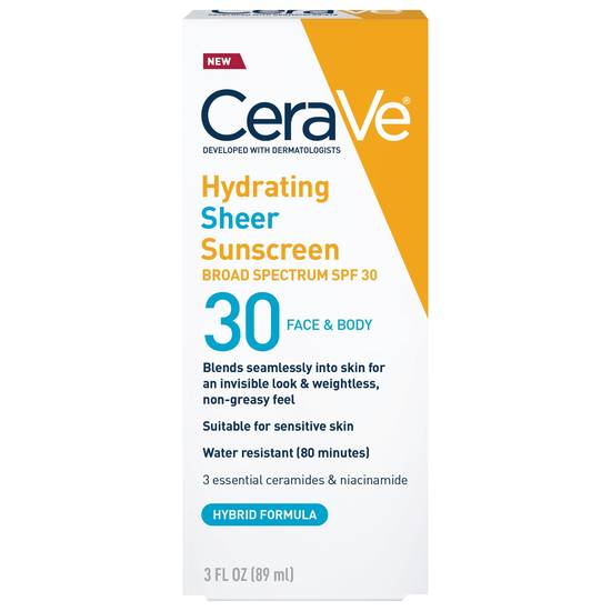 Cerave Hydrating Sheer Sunscreen Spf 30 For Face & Body