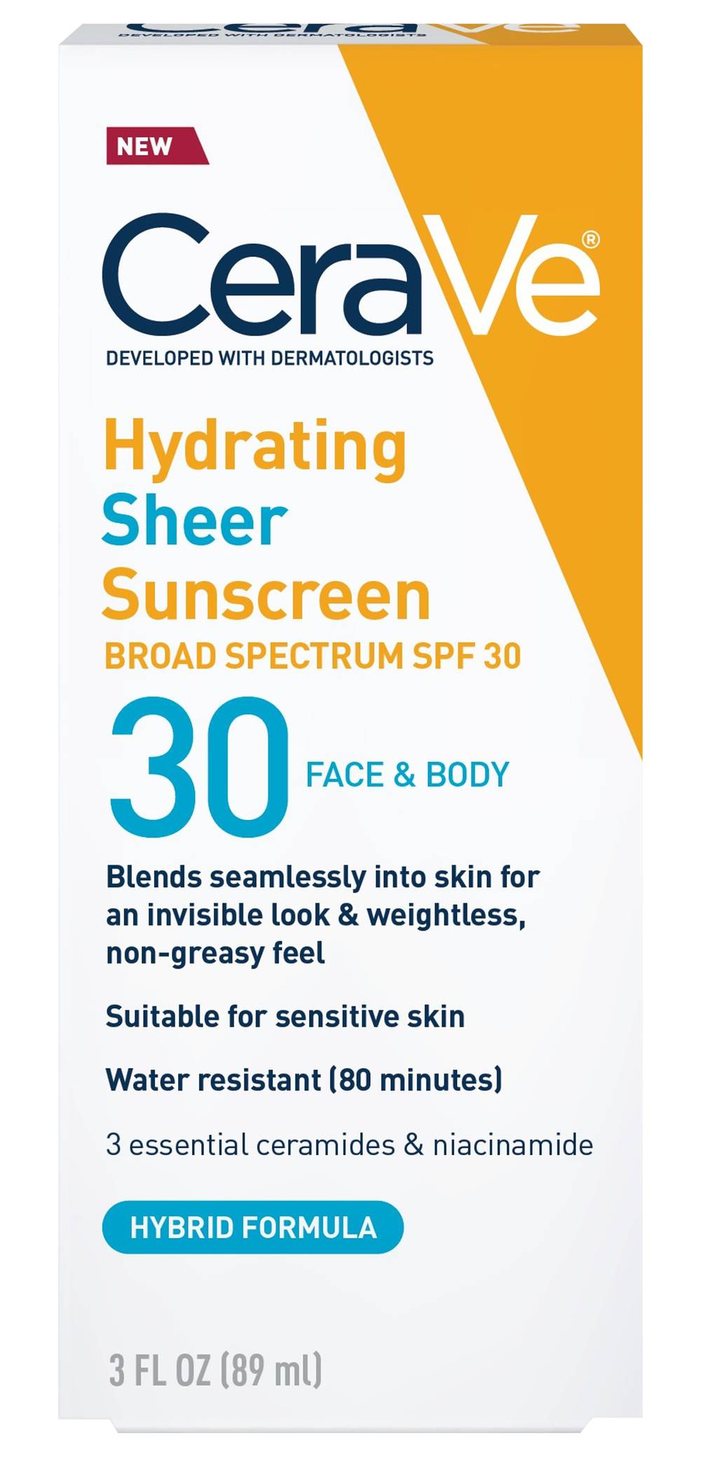 CeraVe Hydrating Sheer Sunscreen Spf 30 For Face & Body (3 fl oz)