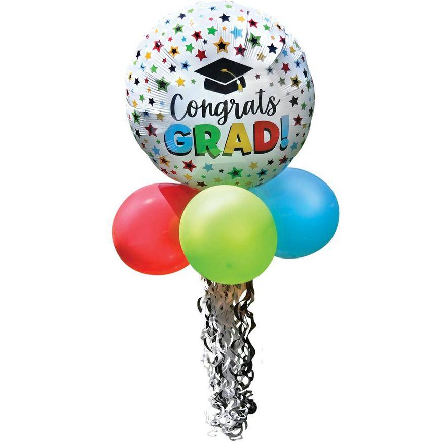 Uninflated Air-filled Multicolor Star Congrats Grad Foil Latex Balloon Yard Sign, 5.1ft