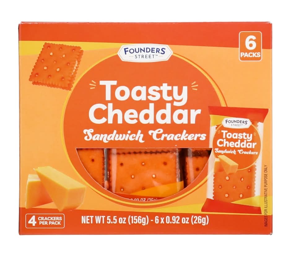 Founder's Street Toasty cheddar Sandwich Crackers, 6-pc Pack.