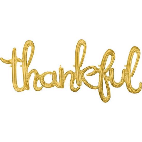 Uninflated Air-Filled Gold Thankful Foil Balloon Phrase, 55in