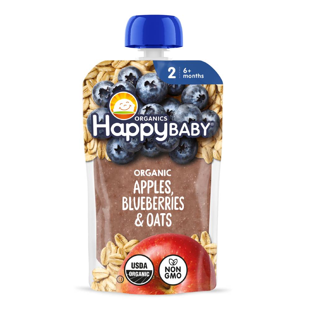 Happy Baby Organic Baby Food, Apples-Blueberries-Oats, 6+ M (4 oz)