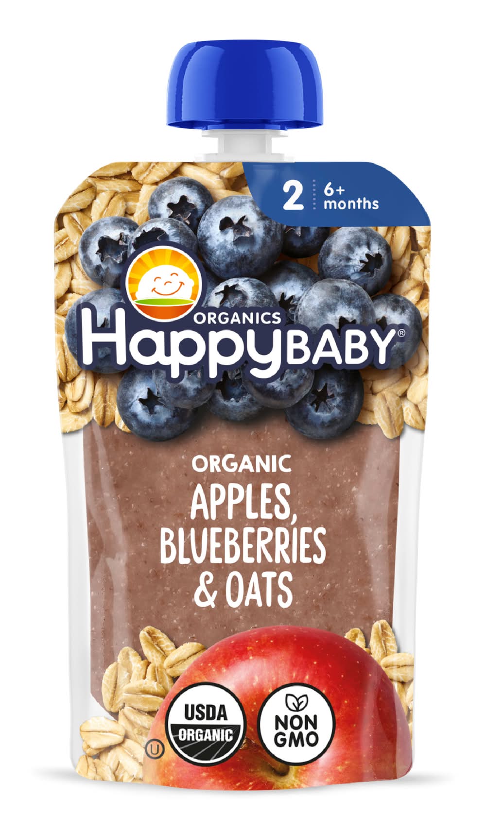 Happy Baby Organic Baby Food, Apples Blueberries & Oats, Stage 2 (4 oz)