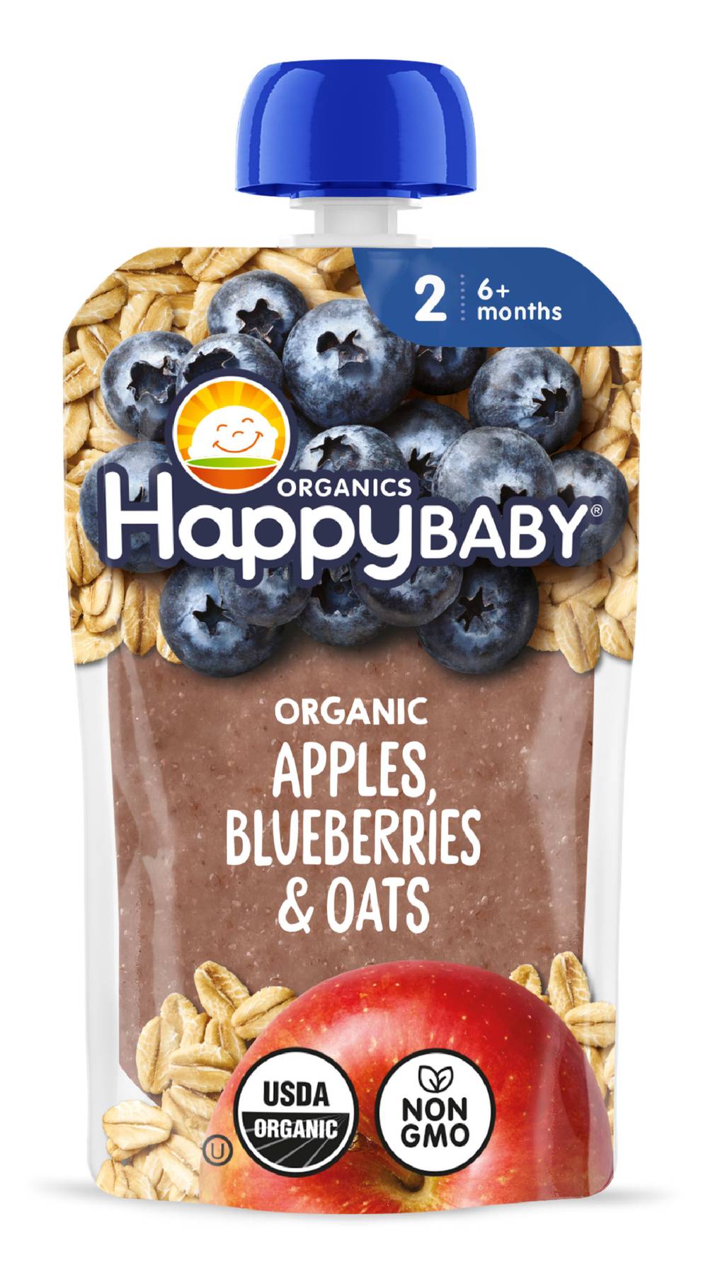 Happy Baby Organic Baby Food, Apples-Blueberries-Oats, 6+ M (4 oz)