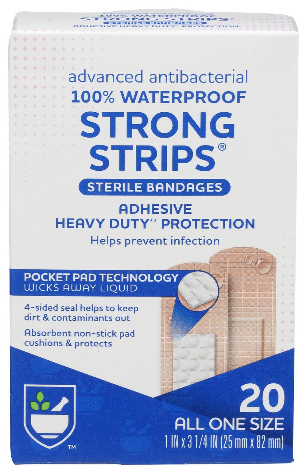 Rite Aid First Aid Advanced Antibacterial Waterproof Strong Strips Adhesive Bandages (20 ct)