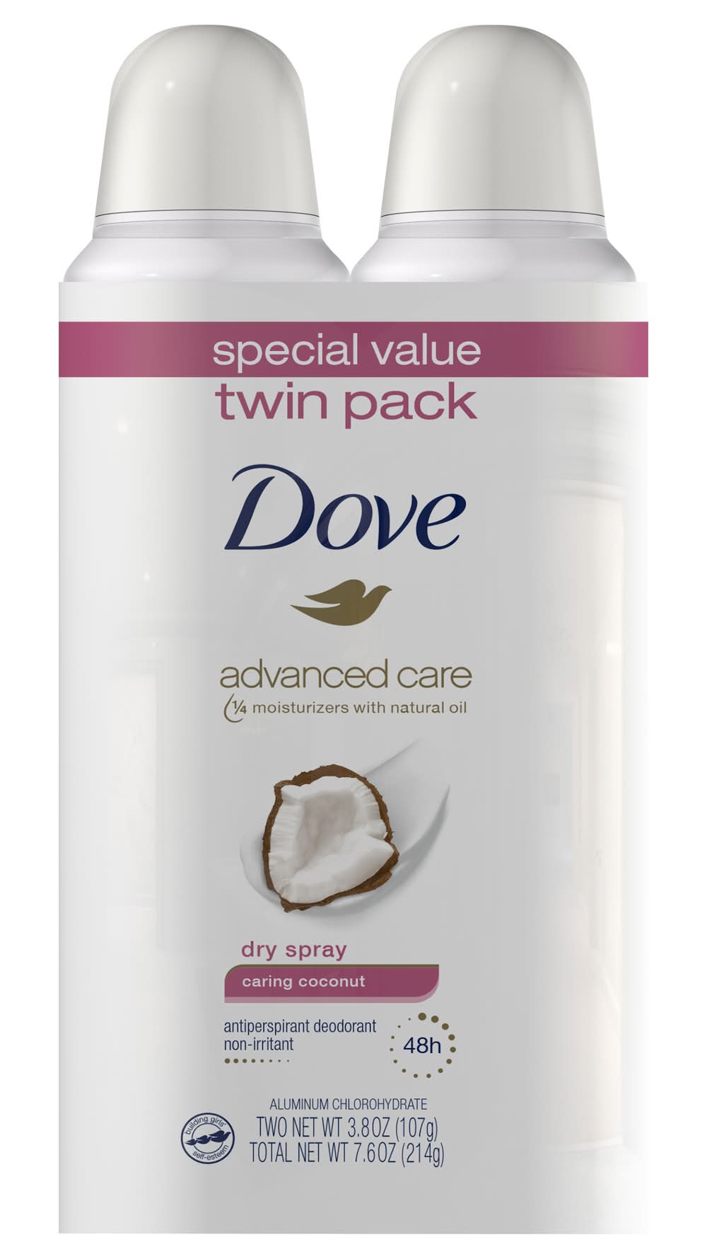 Dove Caring Coconut Antiperspirant Deodorant Dry Spray (3.8 oz, 2 ct)