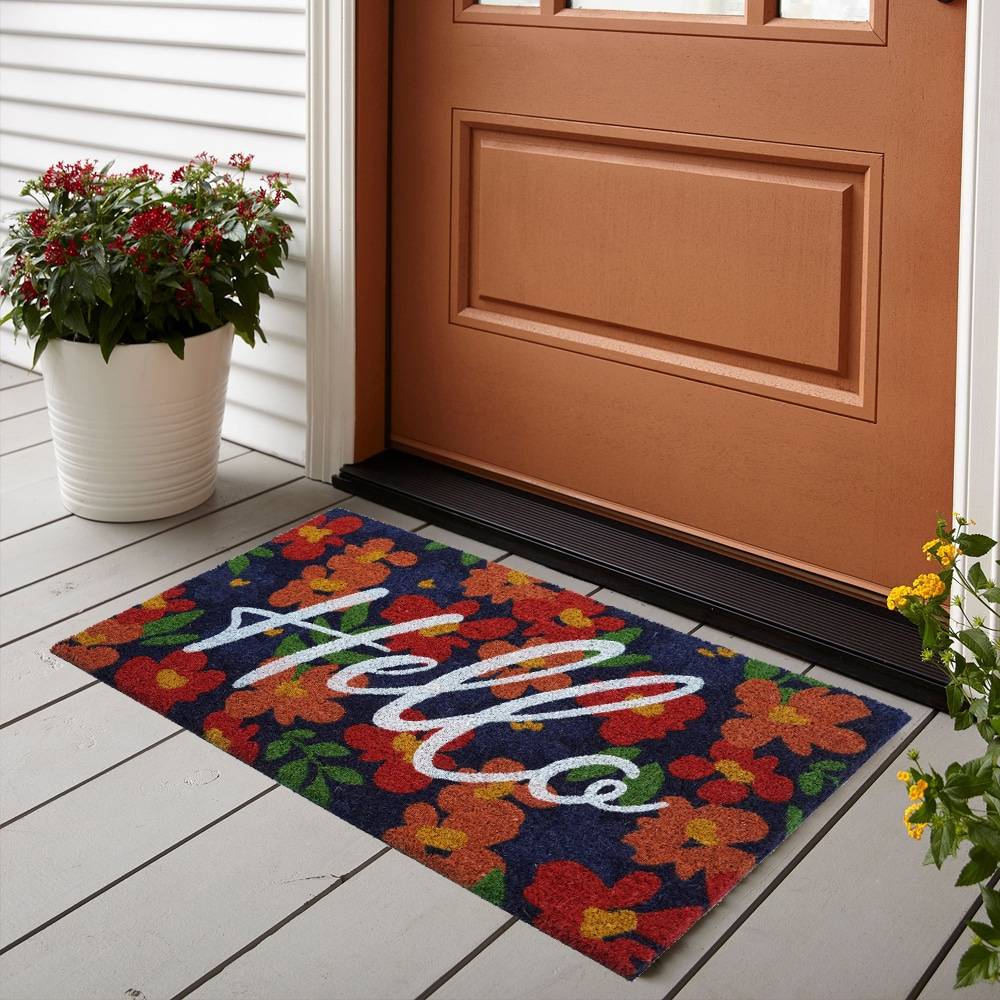 Style Selections 1-1/2-ft x 2-1/2-ft Natural Coir/Vinyl Rectangular Indoor or Outdoor Decorative Door Mat | WG-1830-HLOFLORAL