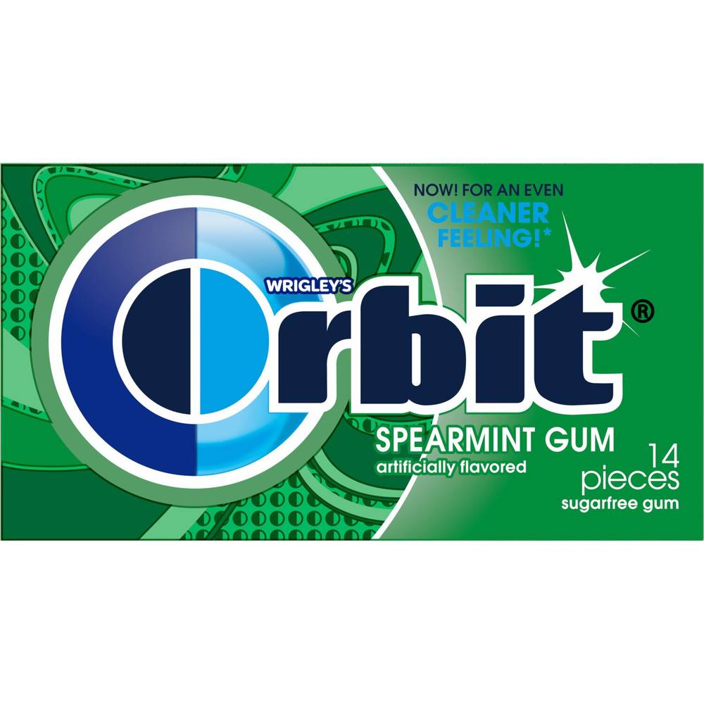 Orbit, Gum Spearmint Sugar Free Chewing Gum, Single Pack, 14 Piece