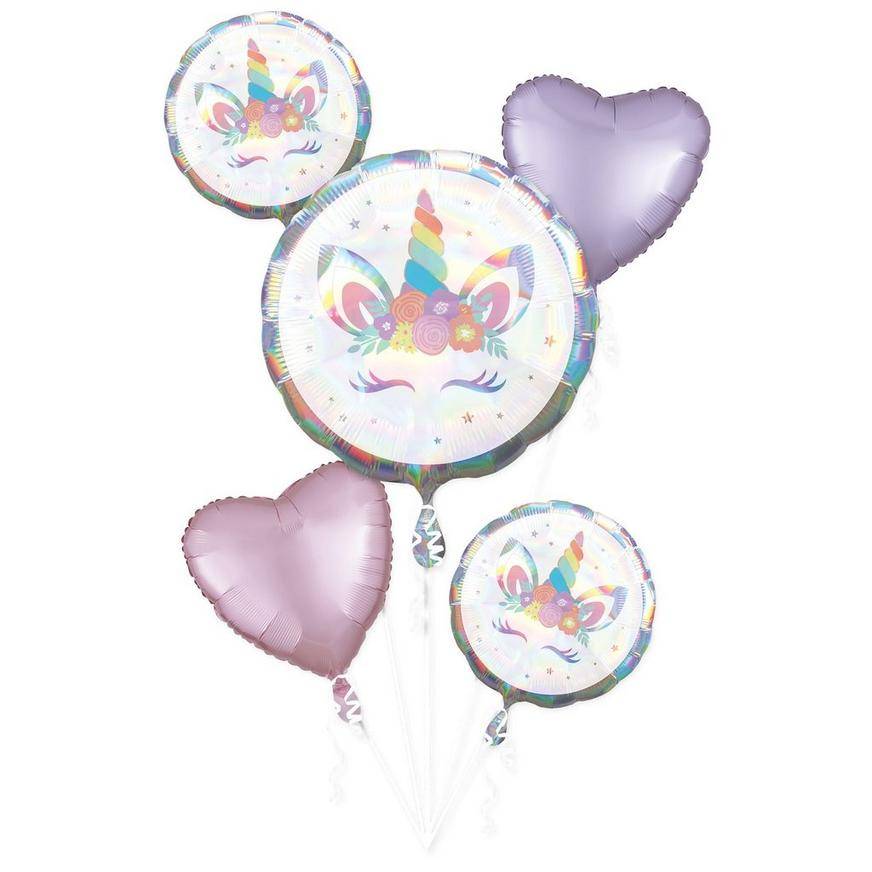 Uninflated Iridescent Unicorn Party Foil Balloon Bouquet, 5pc