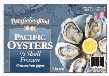 Pacific Seafood - Pacific Oysters 1/2 Shell Frozen - 5 Dz (Case of 1)