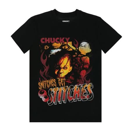 Chucky Snitches Get Stitches Graphic Tee Large Black